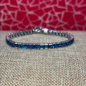Sapphire Crystal & Silver Tennis Bracelet 7 1/2”